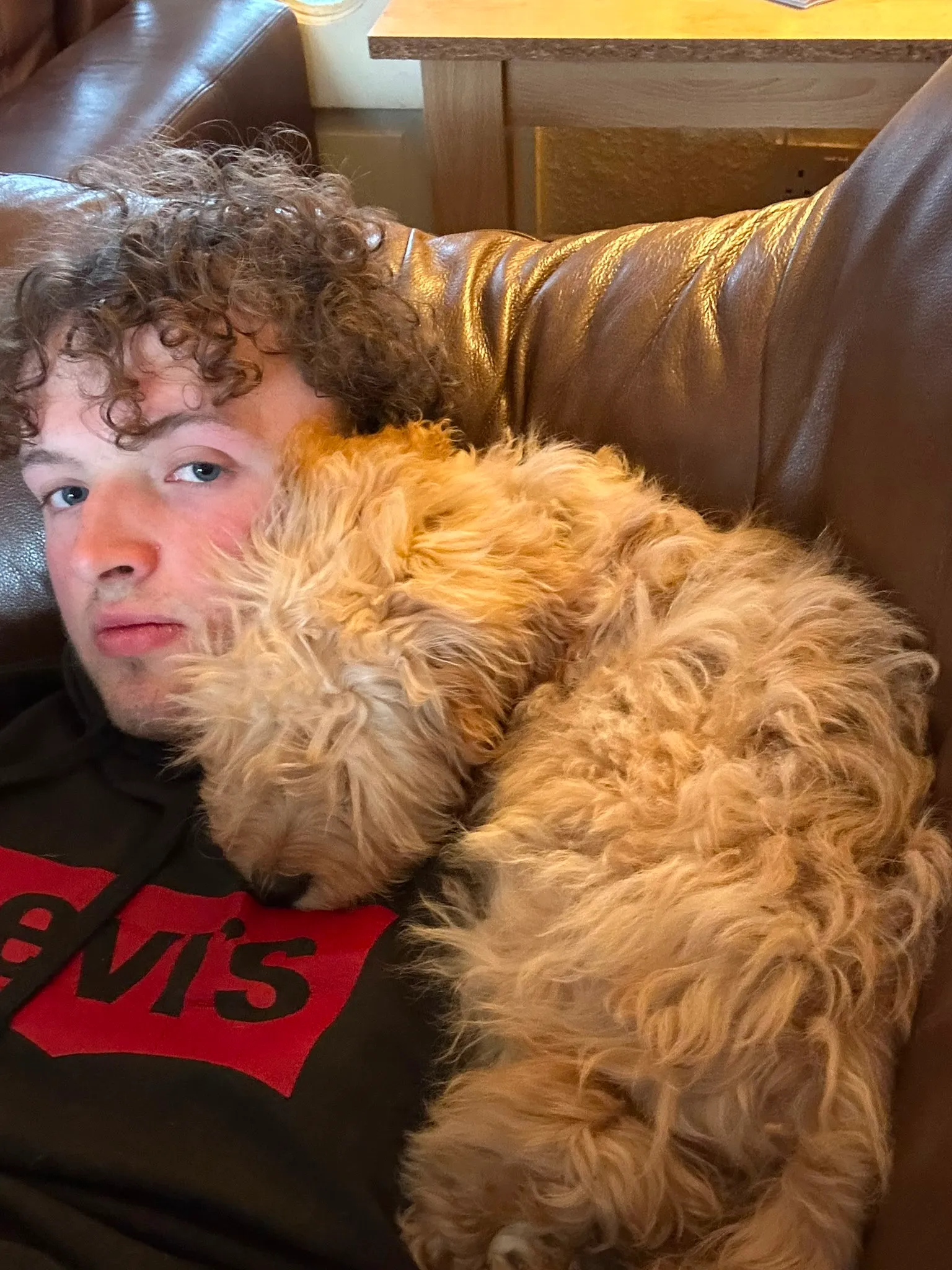 Paul relaxing with a fluffy pup